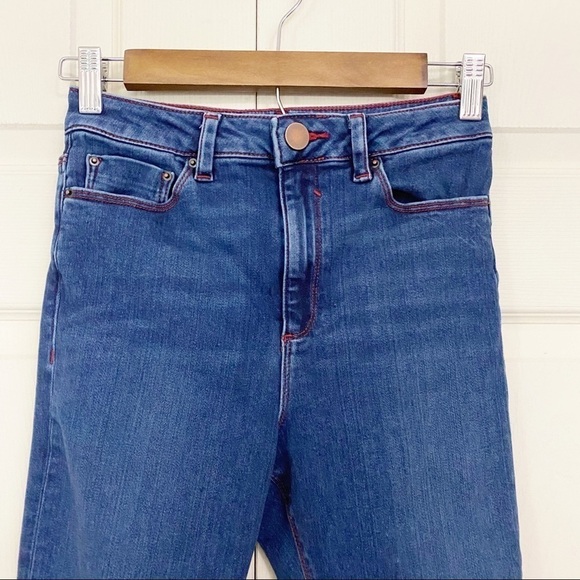 ASOS High Rise Raw Hem Skinny Medium Wash Jeans - Picture 3 of 8